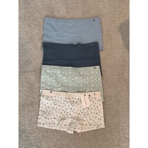 Lucky Brand Womens 4-Pack Ribbed Seamless Boyshort Panties Floral Blue L